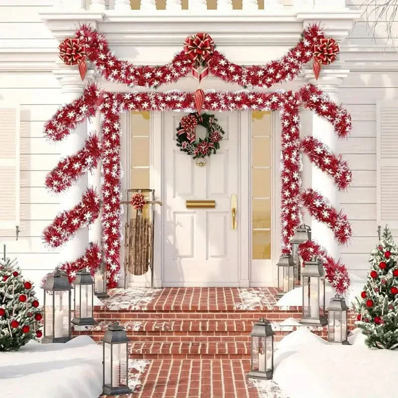 Faux Red Christmas Garland with Crystals
