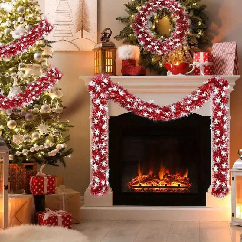 Faux Red Christmas Garland with Crystals
