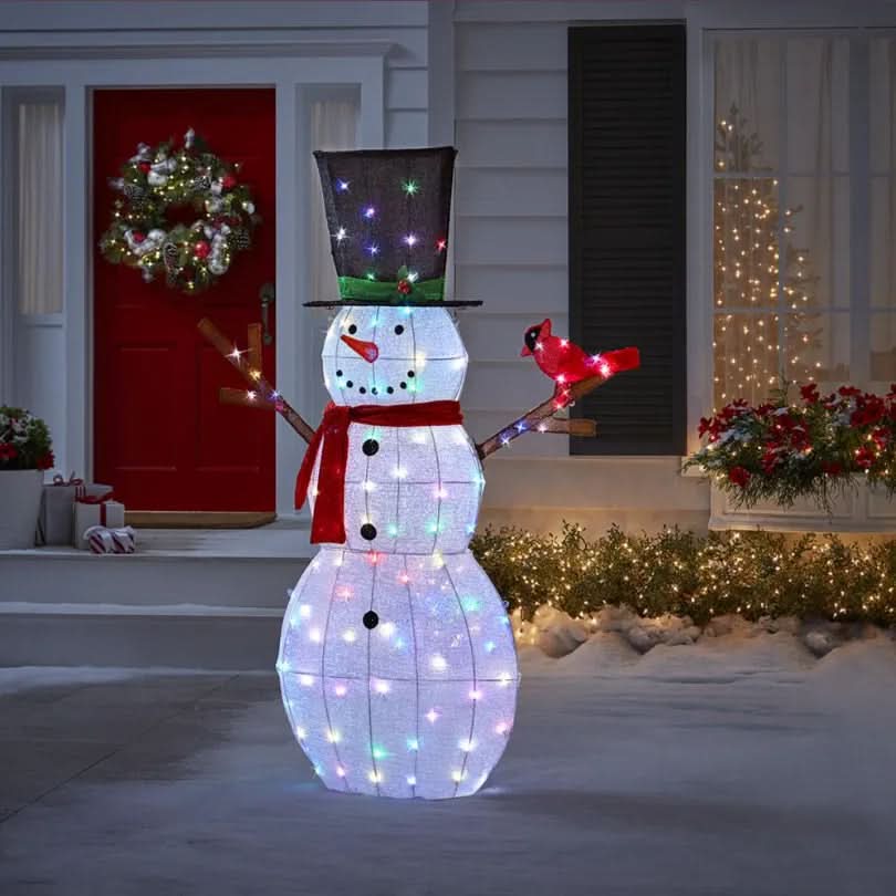Boneco de Neve Brilhante com 100 LEDs Multicoloridos – Altura de 1,82 m