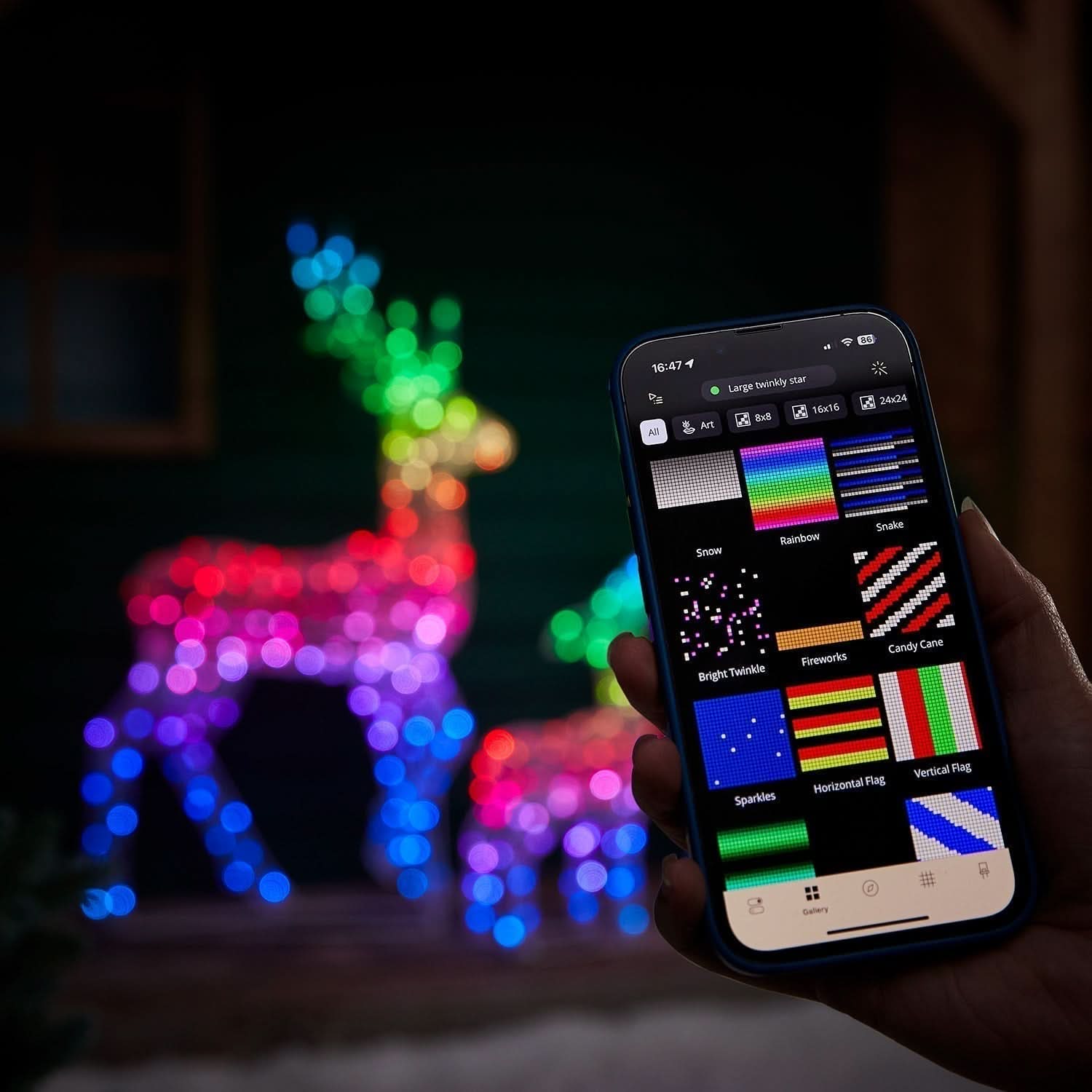 Conjunto de Renas Iluminadas com LED RGB Inteligente e Controle Wi-Fi