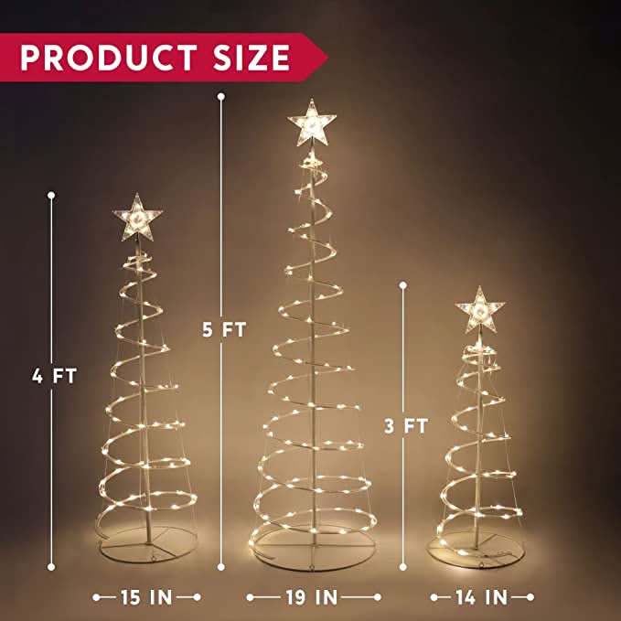 Conjunto de 3 Árvores de Natal Espiral com Iluminação LED