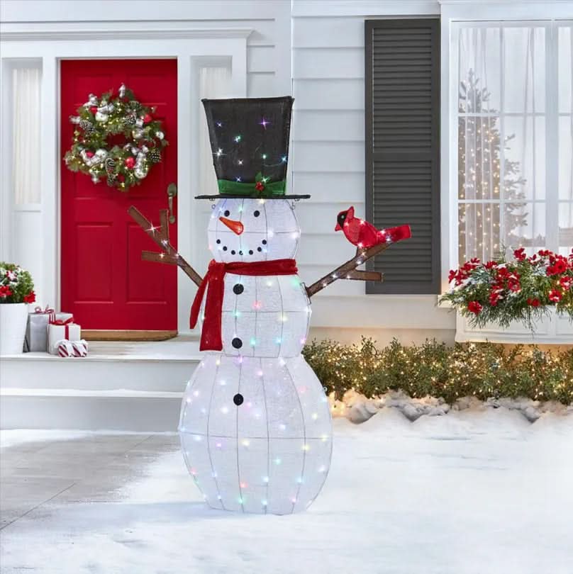 Boneco de Neve Brilhante com 100 LEDs Multicoloridos – Altura de 1,82 m
