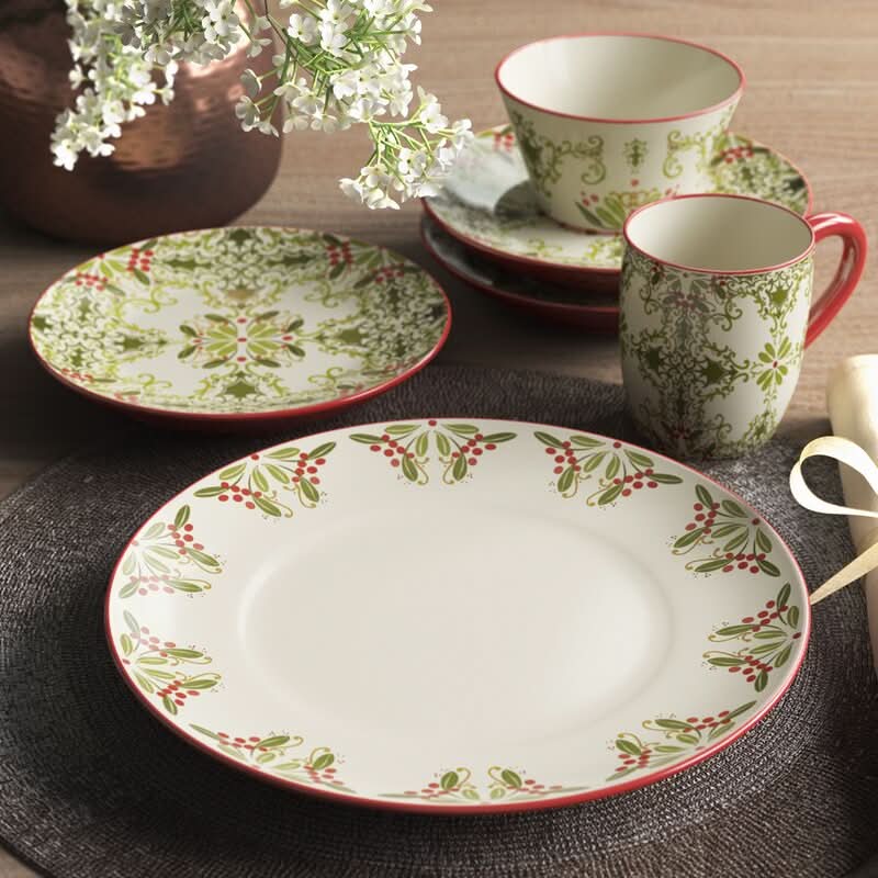 Conjunto de Porcelana Natalina com 16 Peças - Serviço para 4 Pessoas