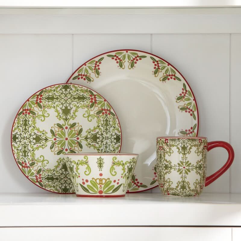 Conjunto de Porcelana Natalina com 16 Peças - Serviço para 4 Pessoas