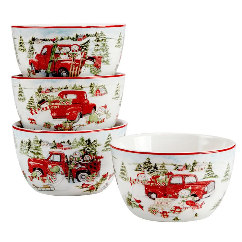 Conjunto de Louças de Porcelana com Estampa Natalina - 16 Peças para 4 Pessoas