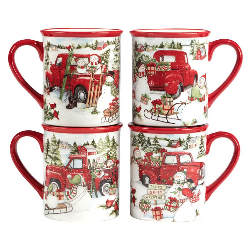 Conjunto de Louças de Porcelana com Estampa Natalina - 16 Peças para 4 Pessoas