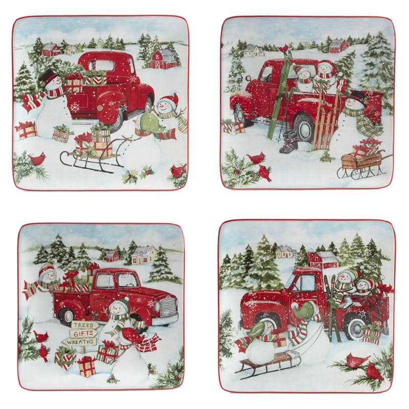 Conjunto de Louças de Porcelana com Estampa Natalina - 16 Peças para 4 Pessoas