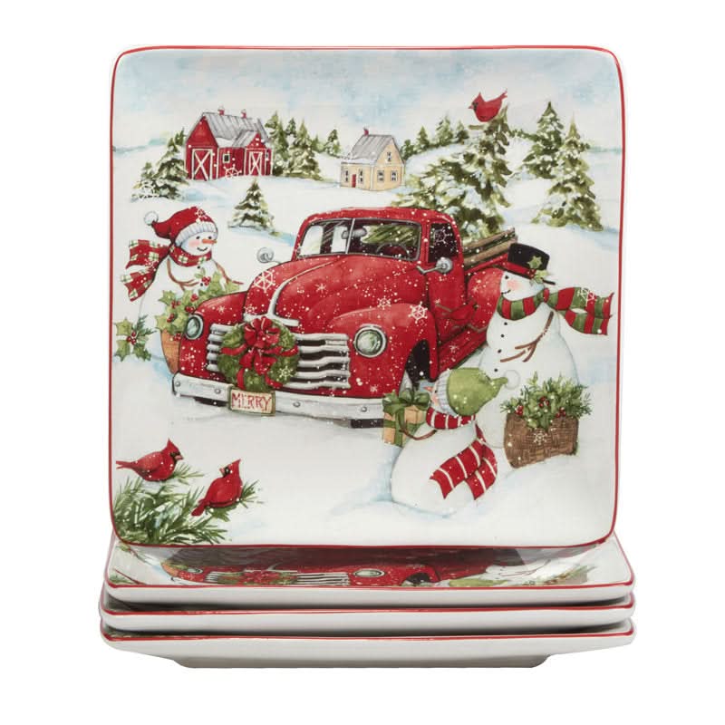 Conjunto de Louças de Porcelana com Estampa Natalina - 16 Peças para 4 Pessoas