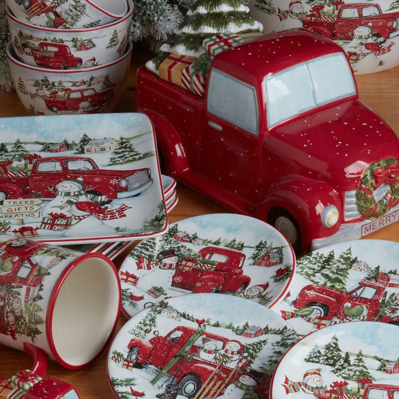 Conjunto de Louças de Porcelana com Estampa Natalina - 16 Peças para 4 Pessoas