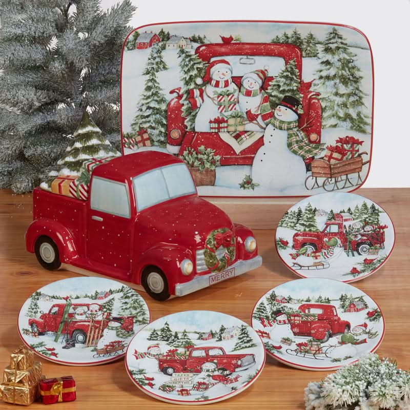 Conjunto de Louças de Porcelana com Estampa Natalina - 16 Peças para 4 Pessoas