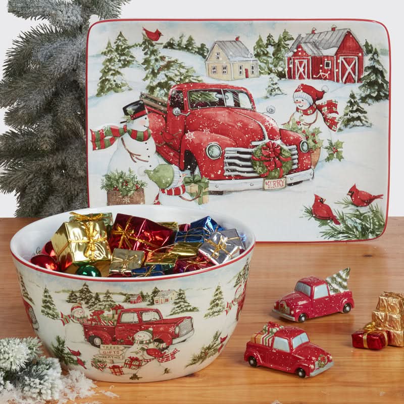 Conjunto de Louças de Porcelana com Estampa Natalina - 16 Peças para 4 Pessoas
