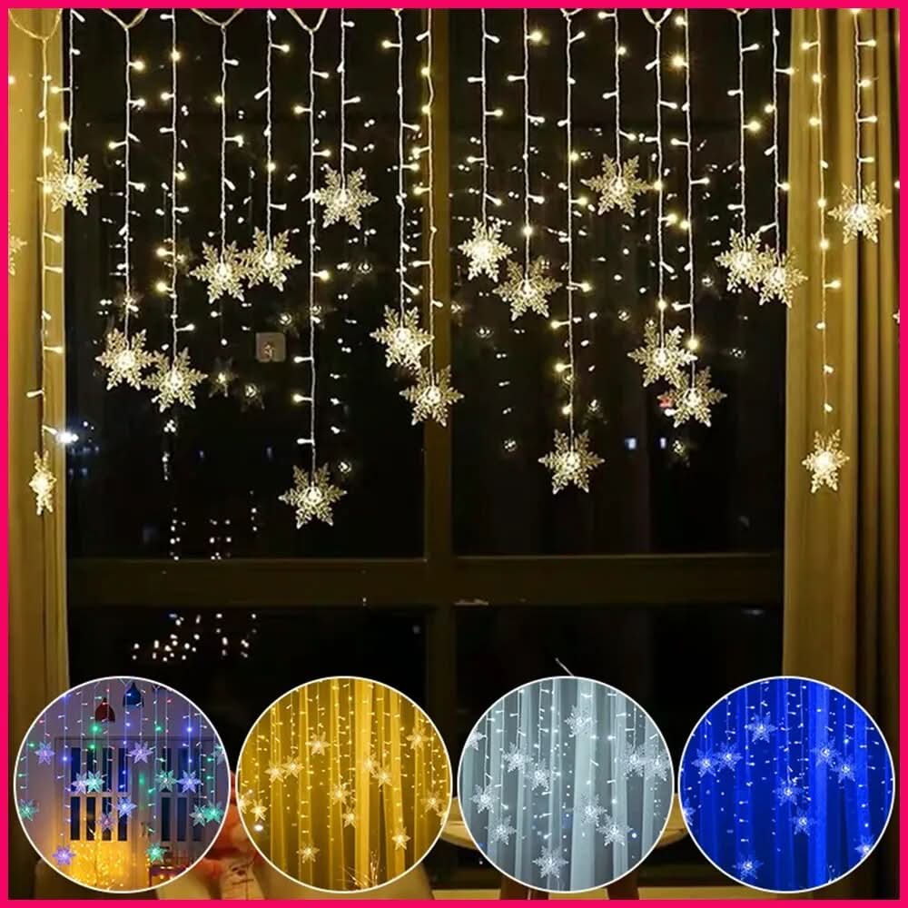 Decoração Natalina em LED: Cortina de Luzes com Flocos de Neve