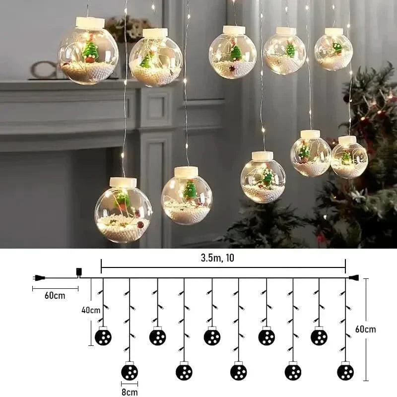 Decoração Natalina com Cortina de Luzes LED em Formato de Globos