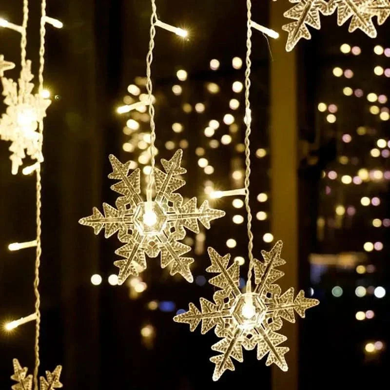 Decoração Natalina: Cortina de Luzes LED em Formato de Floco de Neve
