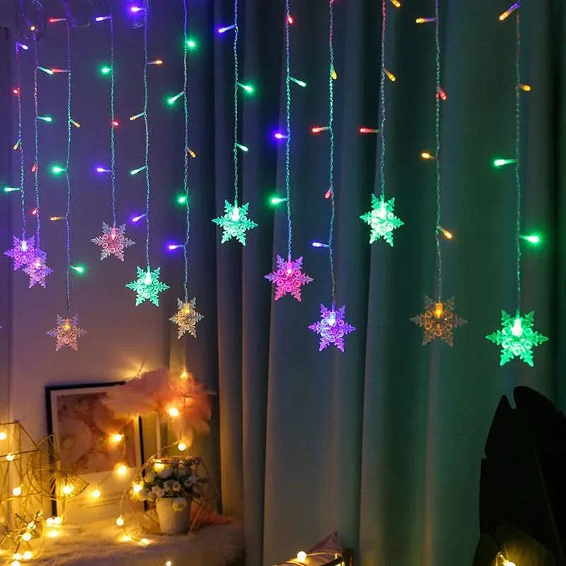 Decoração Natalina: Cortina de Luzes LED em Formato de Floco de Neve