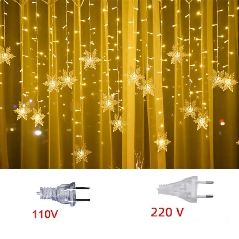 Decoração Natalina em LED: Cortina de Luzes com Flocos de Neve