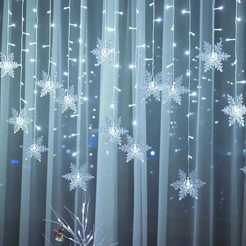 Decoração Natalina: Cortina de Luzes LED em Formato de Floco de Neve