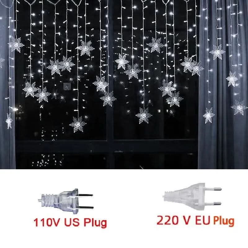 Decoração Natalina em LED: Cortina de Luzes com Flocos de Neve