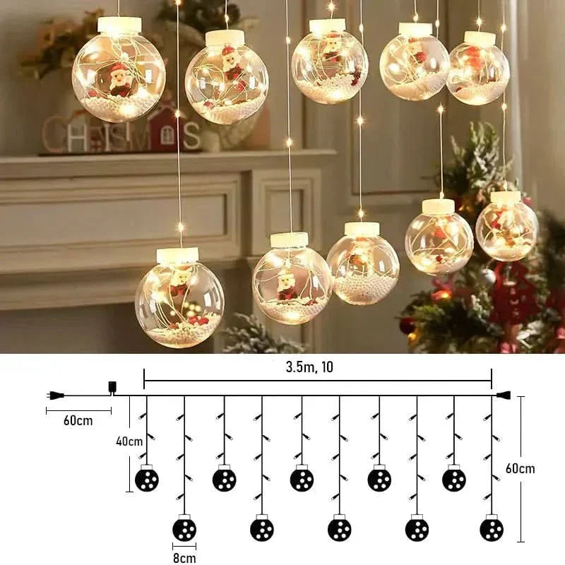 Decoração Natalina com Cortina de Luzes LED em Formato de Globos