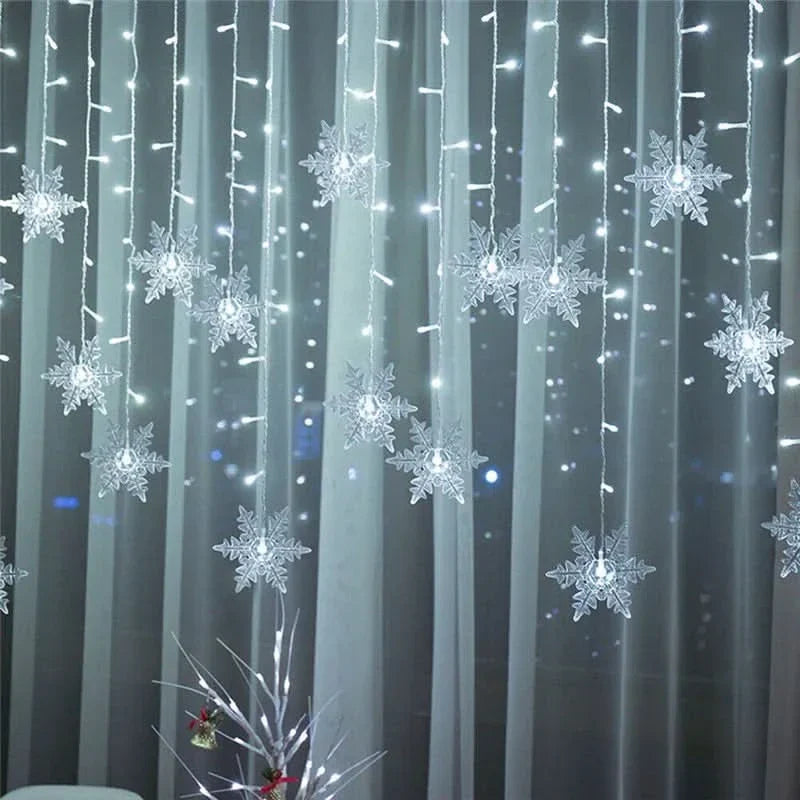 Decoração Natalina: Cortina de Luzes LED em Formato de Floco de Neve