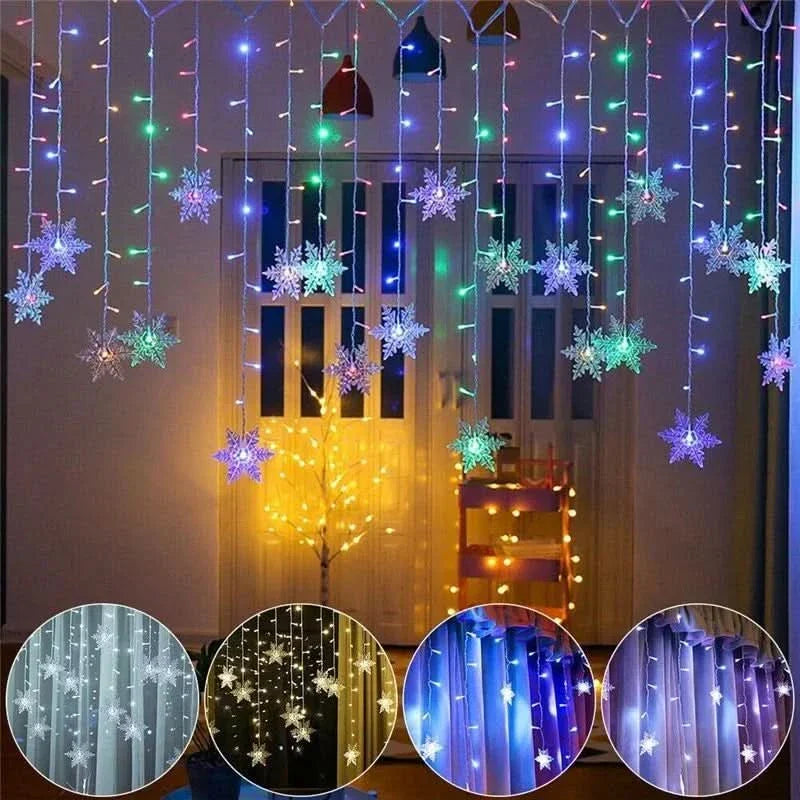 Decoração Natalina: Cortina de Luzes LED em Formato de Floco de Neve