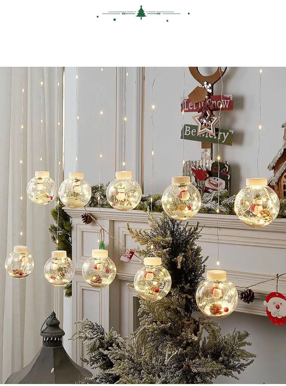 Decoração Natalina com Cortina de Luzes LED em Formato de Globos