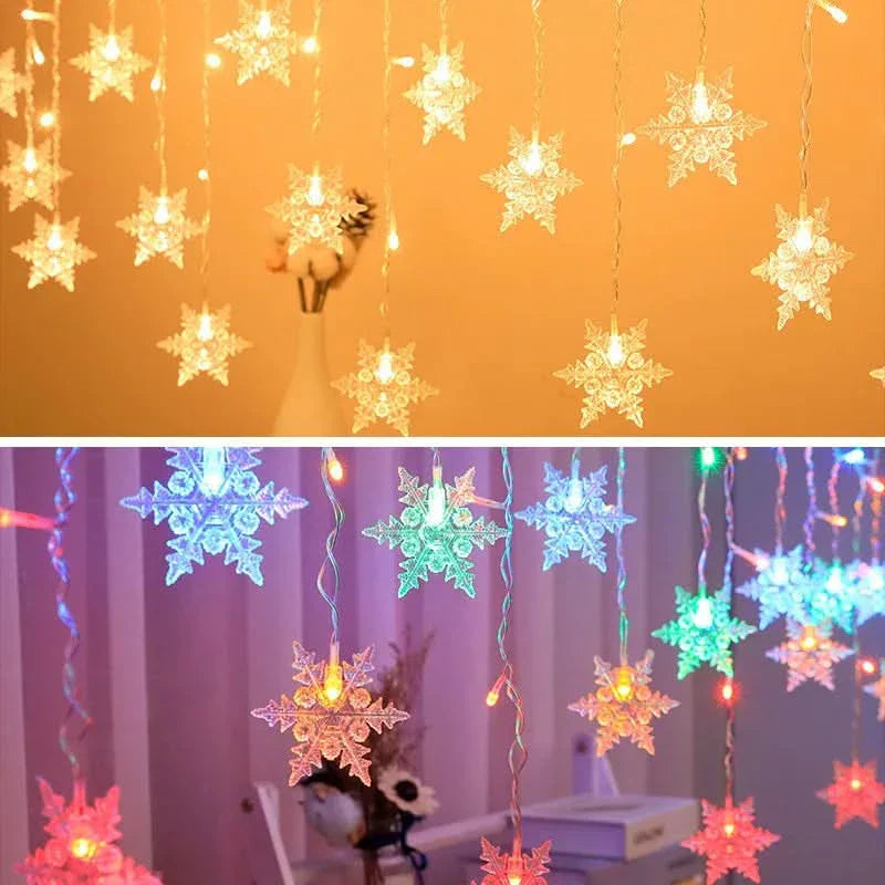 Decoração Natalina: Cortina de Luzes LED em Formato de Floco de Neve