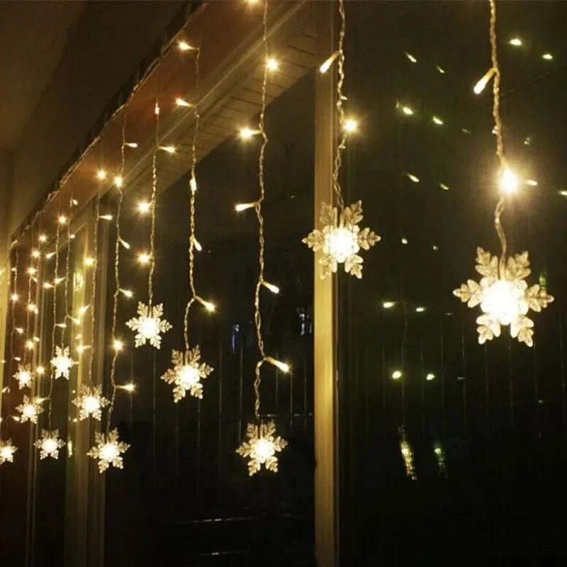 Decoração Natalina: Cortina de Luzes LED em Formato de Floco de Neve