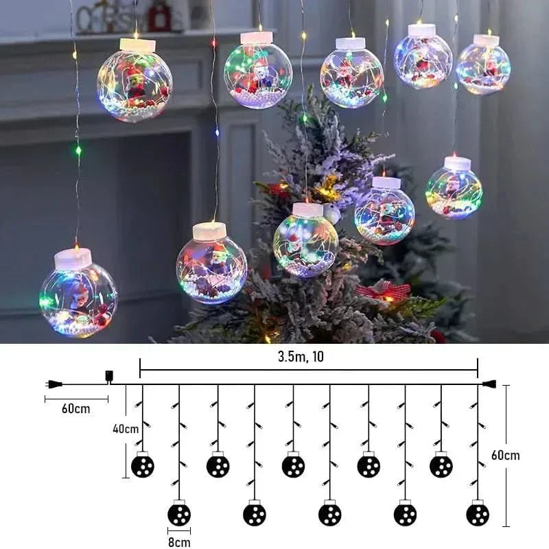 Decoração Natalina com Cortina de Luzes LED em Formato de Globos