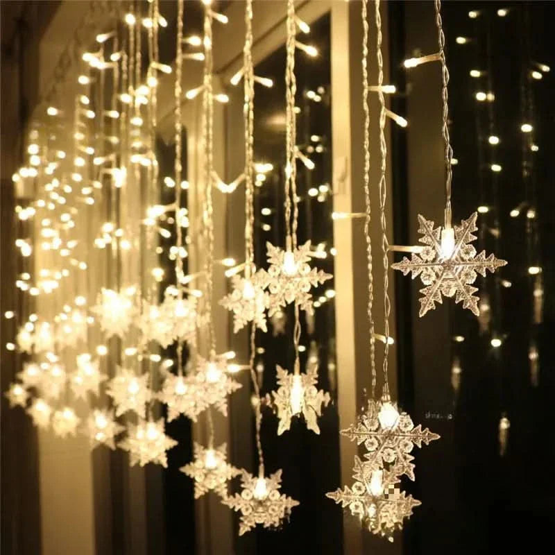 Decoração Natalina: Cortina de Luzes LED em Formato de Floco de Neve