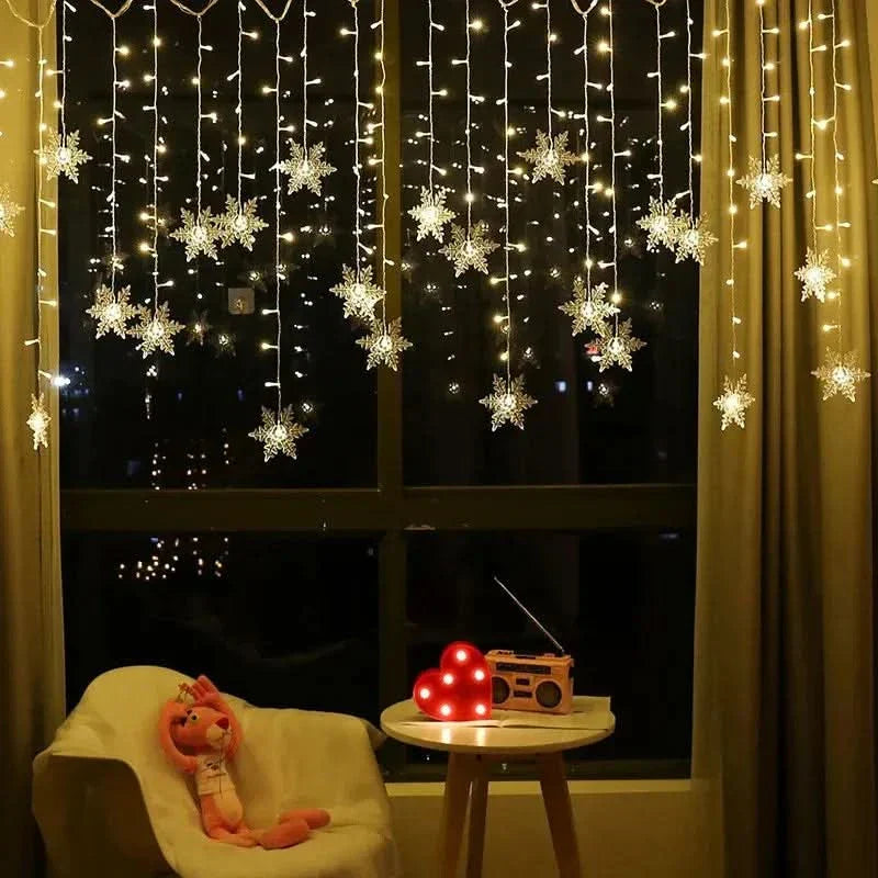 Decoração Natalina: Cortina de Luzes LED em Formato de Floco de Neve