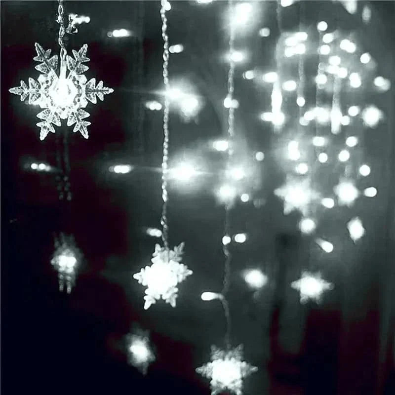 Decoração Natalina: Cortina de Luzes LED em Formato de Floco de Neve