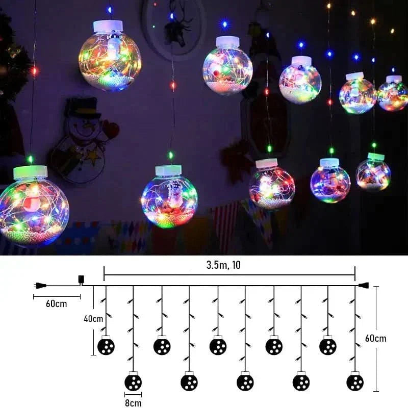 Decoração Natalina com Cortina de Luzes LED em Formato de Globos