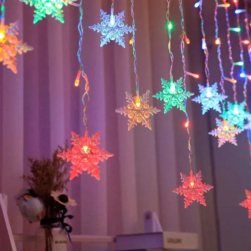 Decoração Natalina: Cortina de Luzes LED em Formato de Floco de Neve