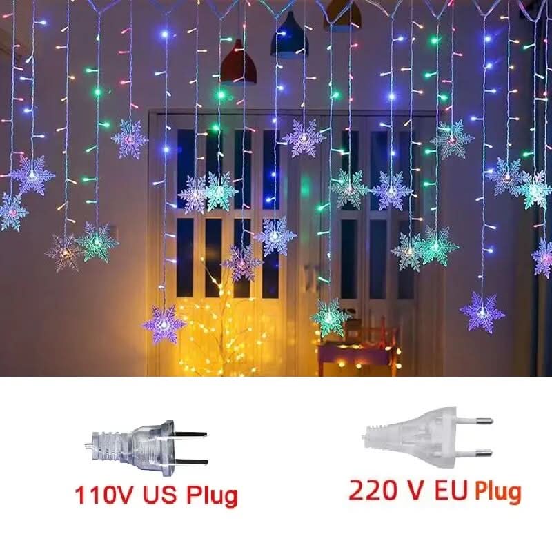Decoração Natalina em LED: Cortina de Luzes com Flocos de Neve