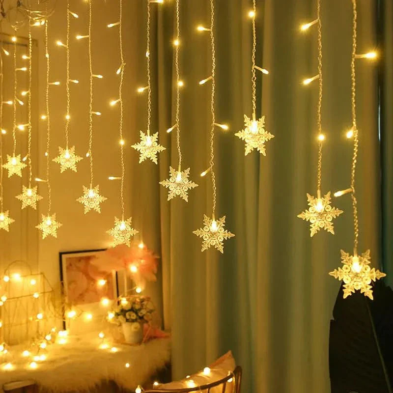 Decoração Natalina: Cortina de Luzes LED em Formato de Floco de Neve