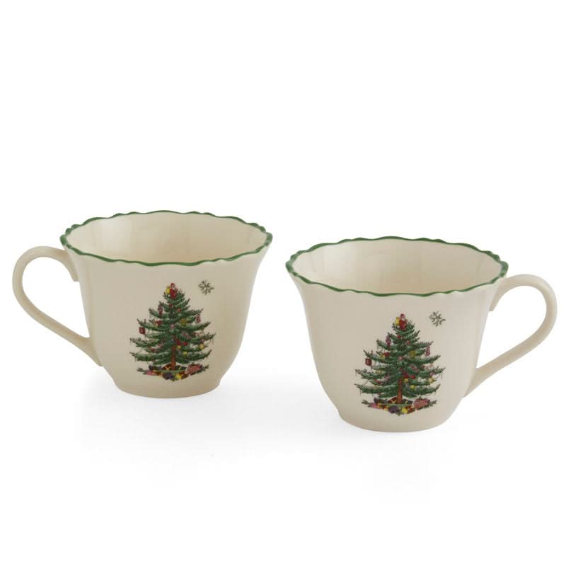 Conjunto de 10 Peças de Porcelana com Estampa de Árvore de Natal