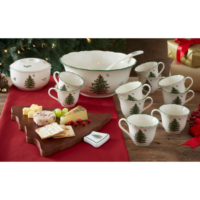 Conjunto de 10 Peças de Porcelana com Estampa de Árvore de Natal