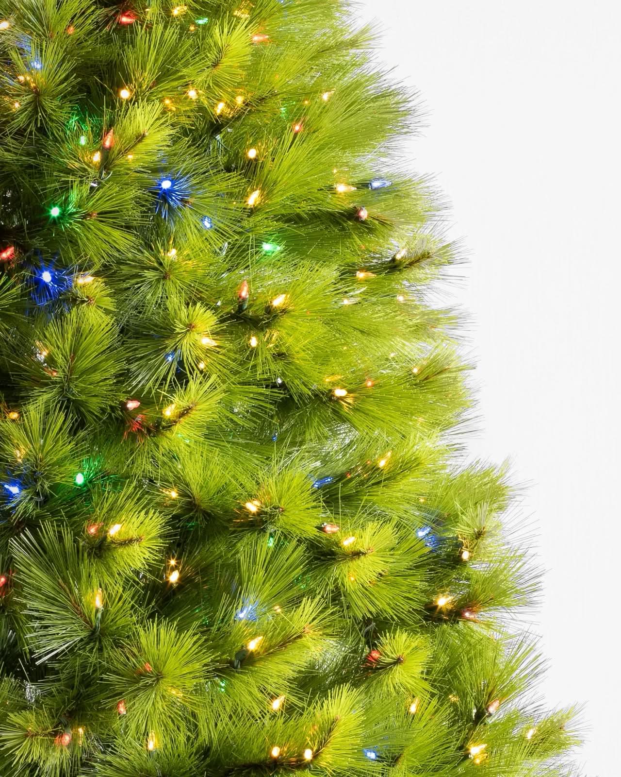 Árvore de Natal Verde Monterey Pine com Galhos Longos, Base Metálica e Micro LEDs Coloridos Integrados