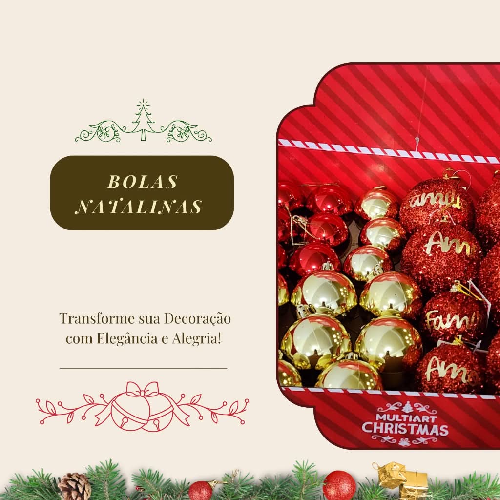 Conjunto de 30 Bolinhas de Natal Coloridas - 8/6 cm