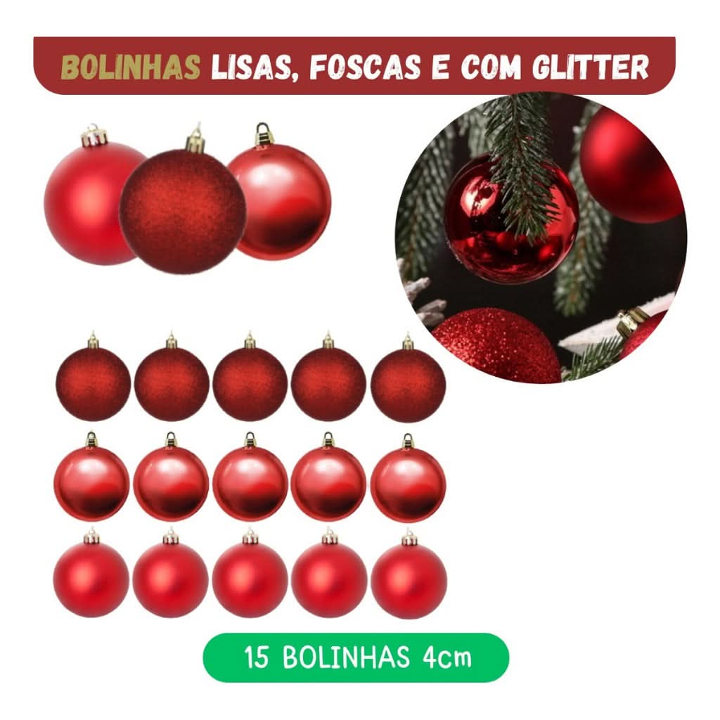 Kit 56 Enfeites para Decoração de Árvore de Natal - Bolinhas Pendentes com Luzes