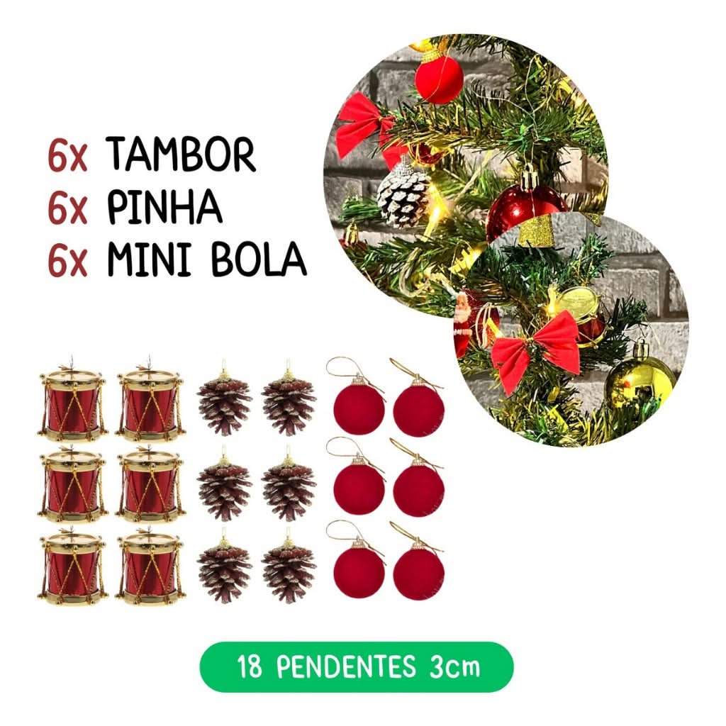 Kit 56 Enfeites para Decoração de Árvore de Natal - Bolinhas Pendentes com Luzes