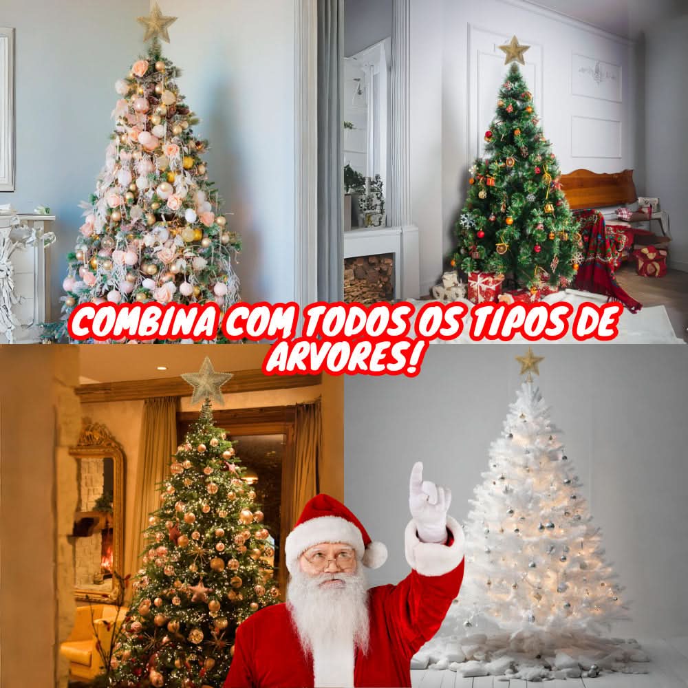 Estrela Metalizada de 24cm com Glitter para Árvore de Natal