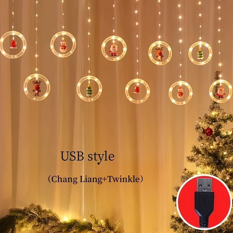 Iluminação Natalina LED Colorida do Papai Noel para Janela com Conexão USB