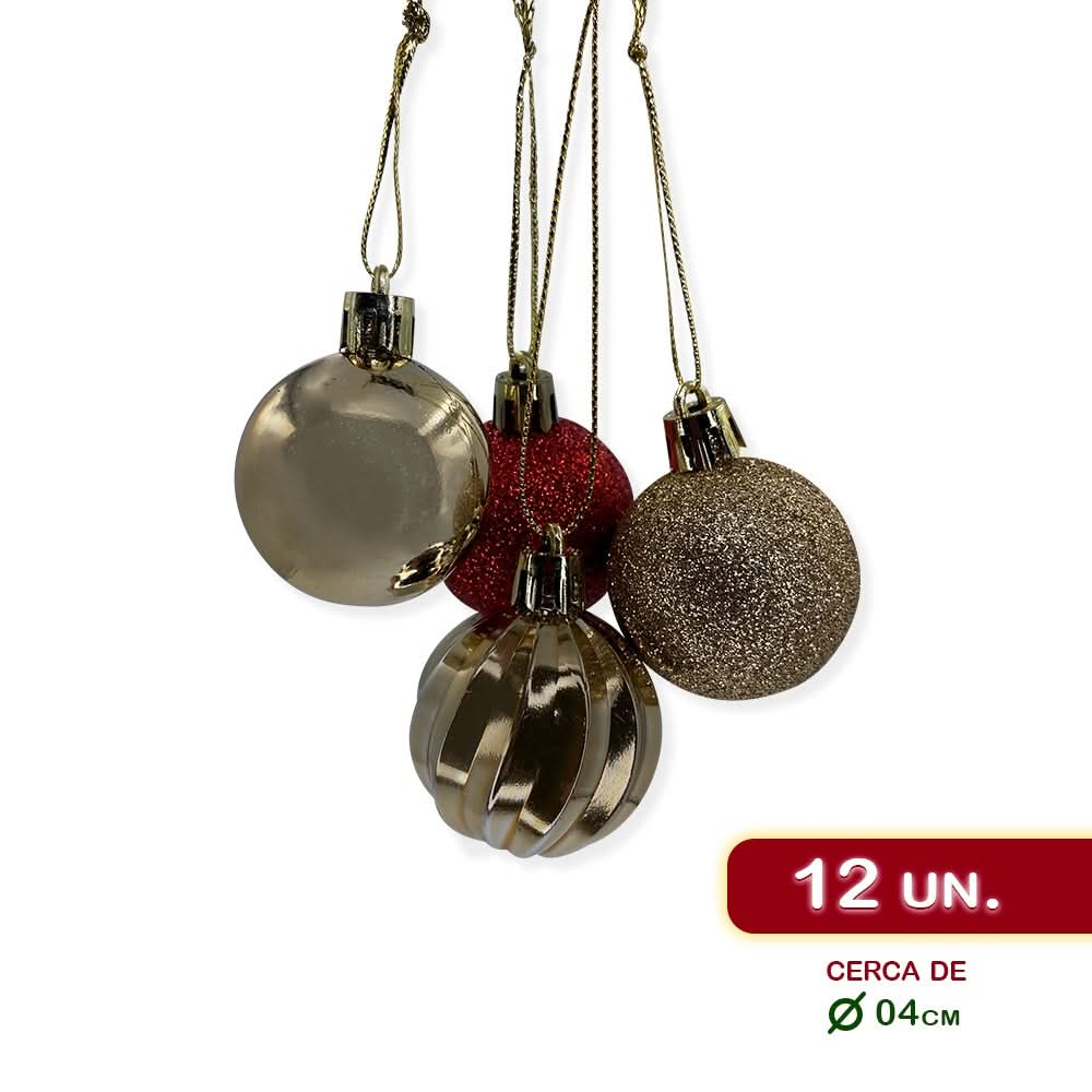 Conjunto de Enfeites de Natal: Bolas e Estrelas Douradas e Vermelhas - Completo