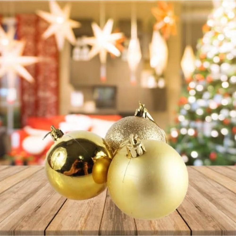 Conjunto de 30 Bolas de Natal Douradas Mistas 4cm para Decoração de Árvore