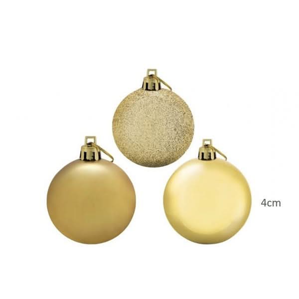Conjunto de 30 Bolas de Natal Douradas Mistas 4cm para Decoração de Árvore