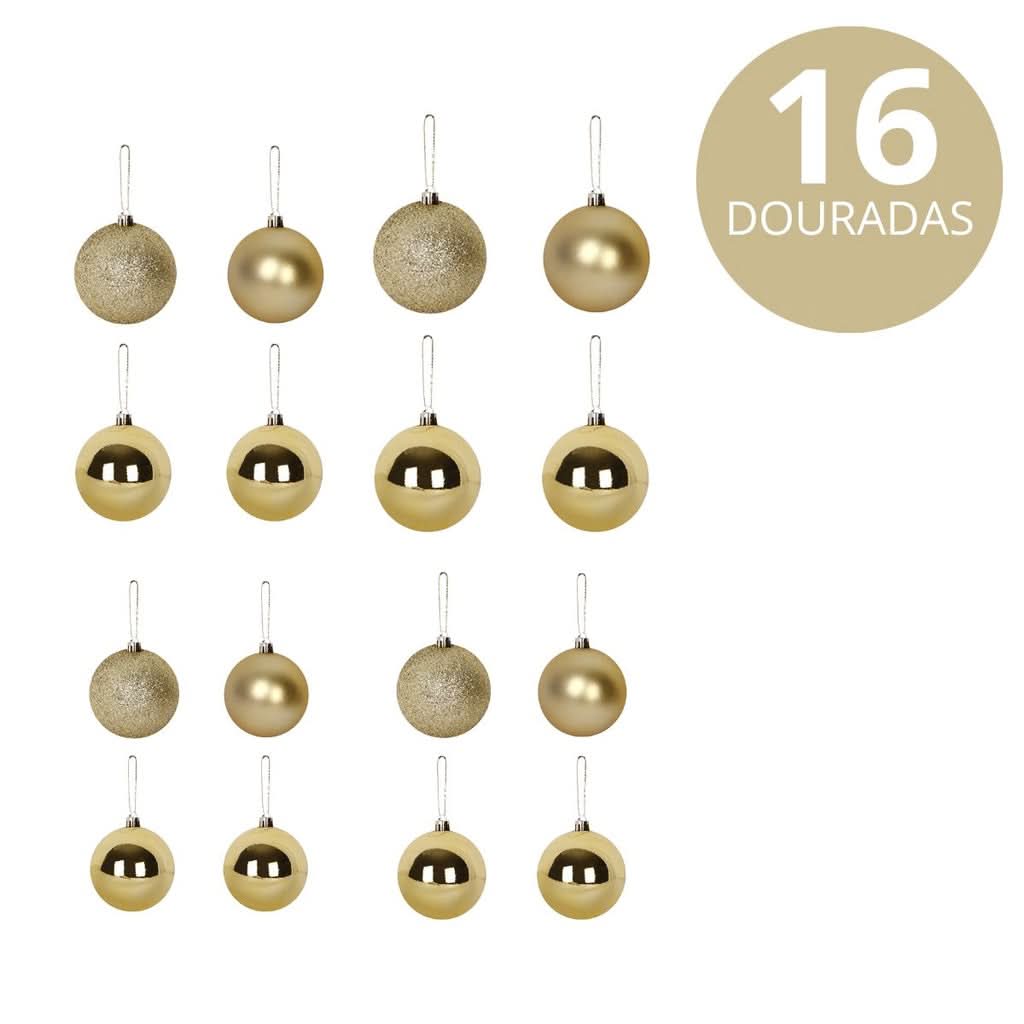 Kit 77 Enfeites para Árvore de Natal com Bolinhas e Luzes de LED