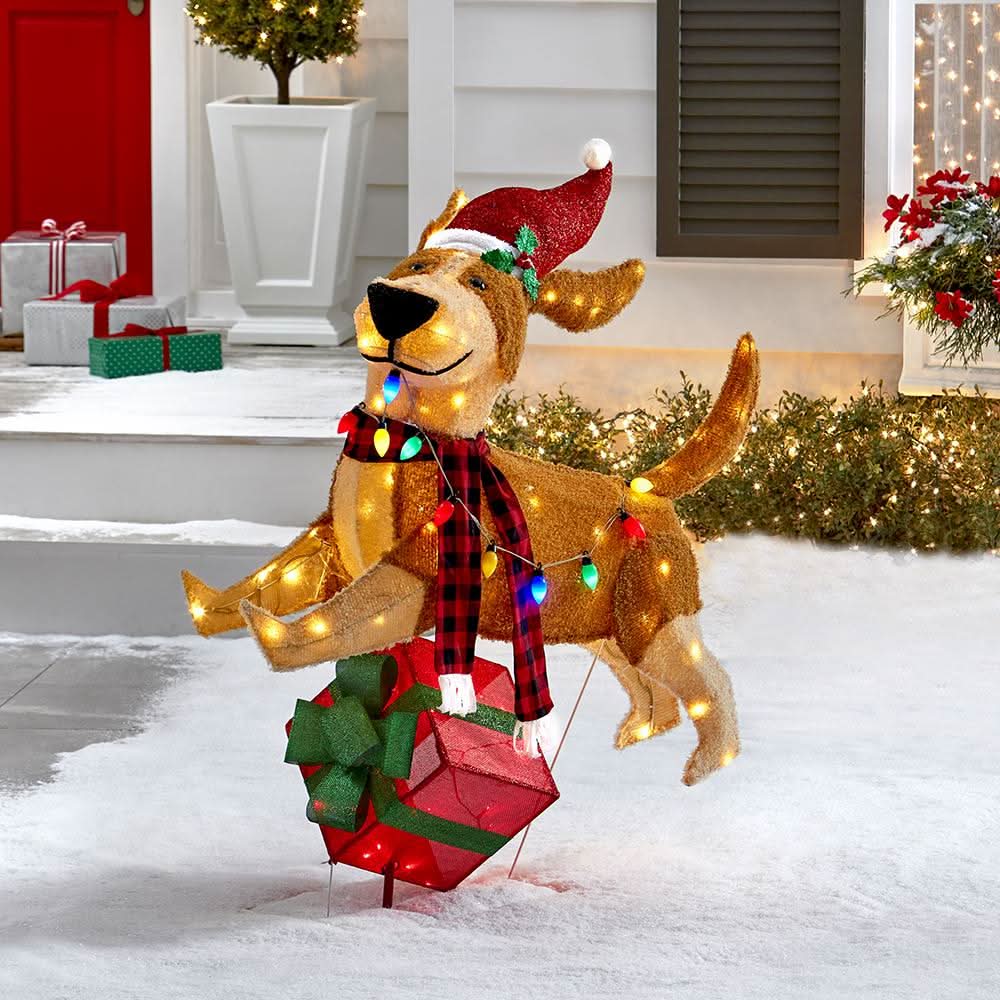 Feliz Cachorrinho de Natal Saltitante com 144 LEDs Coloridos