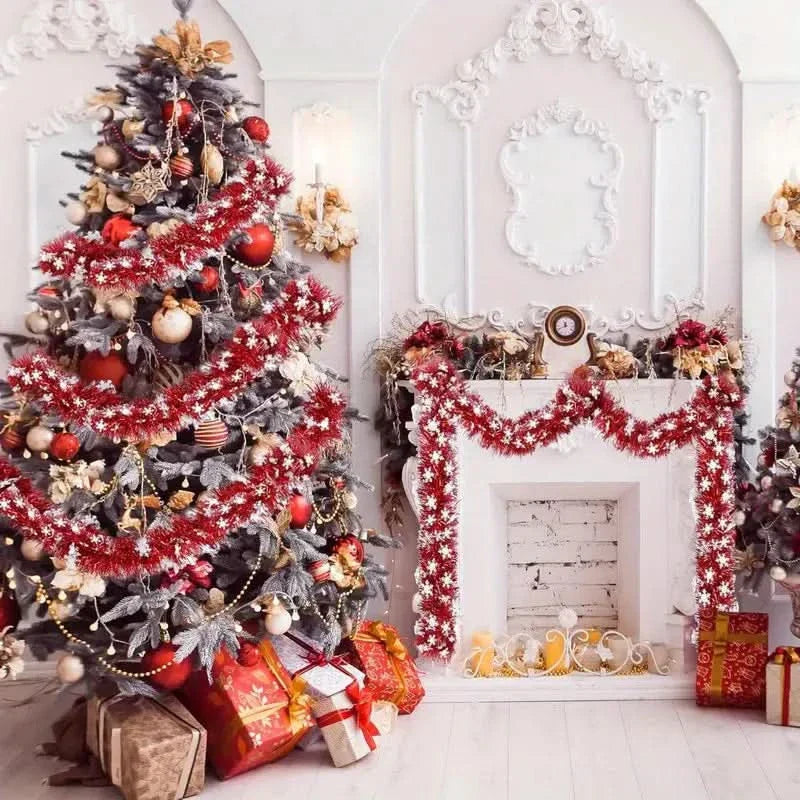 Faux Red Christmas Garland with Crystals
